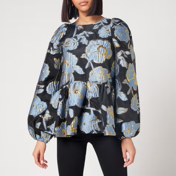 STINE GOYA Tops - Stine Goya Women's Jenny Organza Top - Flower Foliage Gold - Size X Small